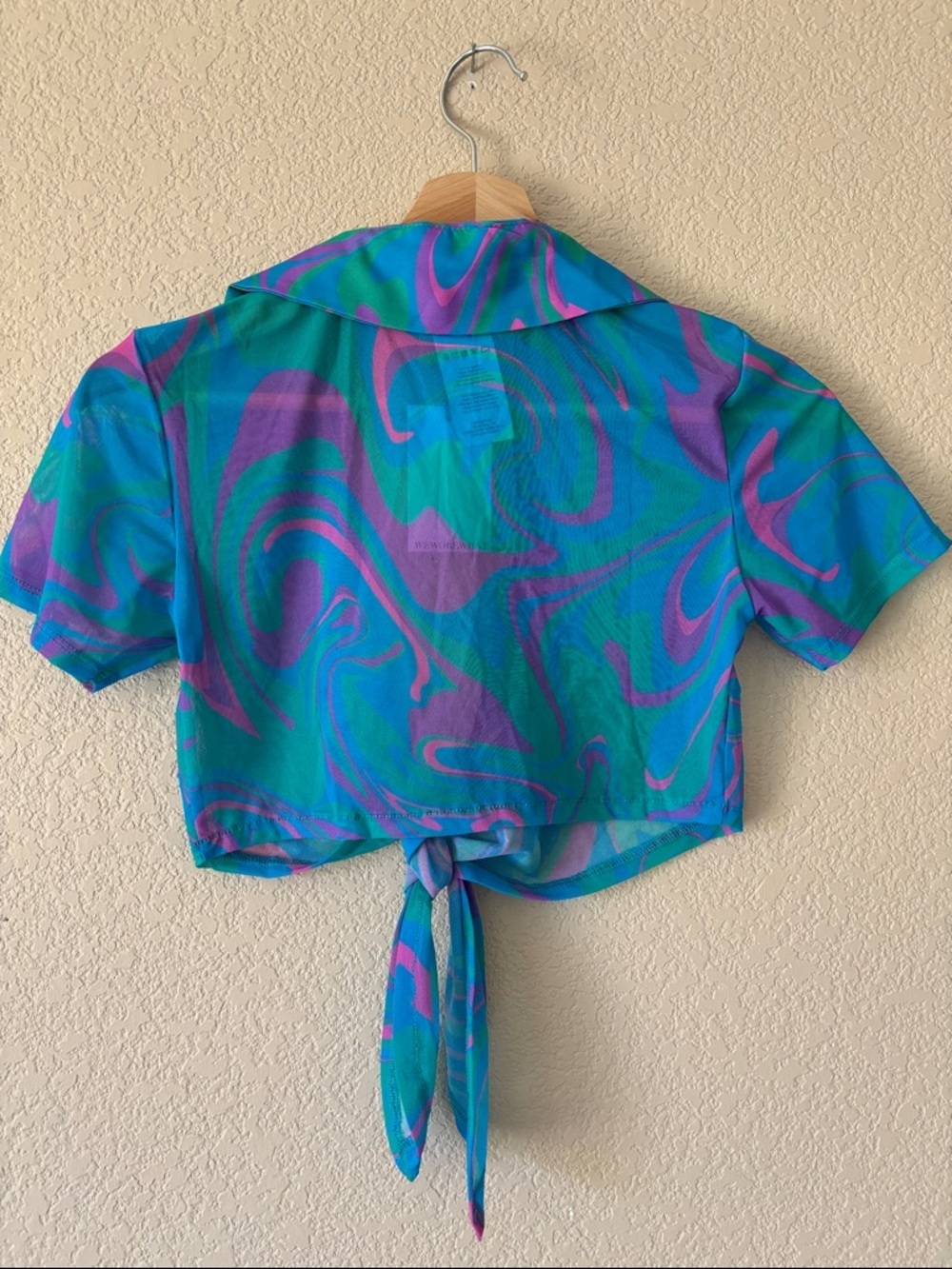 WeWoreWhat Mesh Paradise Marble Tie-Front Top With a Sheer Fabric - Picture 3 of 4
